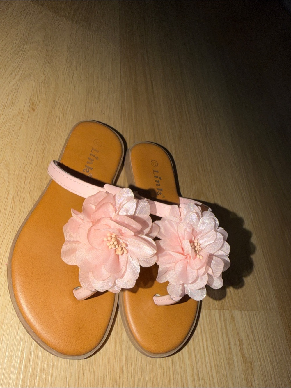Link Pink Floral Toe-Post Sandals with Tan Footbed